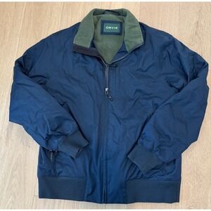 Orvis Bomber Mens Medium Navy Blue Full Zip Jacket Fleece Lined Coat